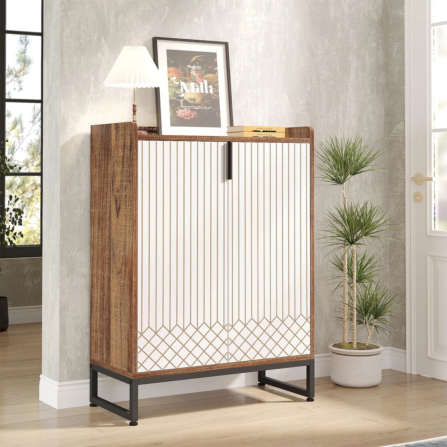 Tribesigns White Shoe Cabinets with Doors, 5-Tier Shoe Rack Wood Storage Cabinet
