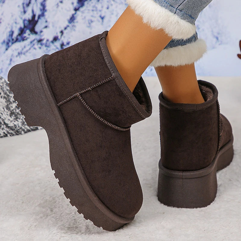 Fashion Design Thick Heels Snow Boots Women Slip On Thicken Plush Warm Winter Boots Woman Waterproof Non Slip Cotton Shoes
