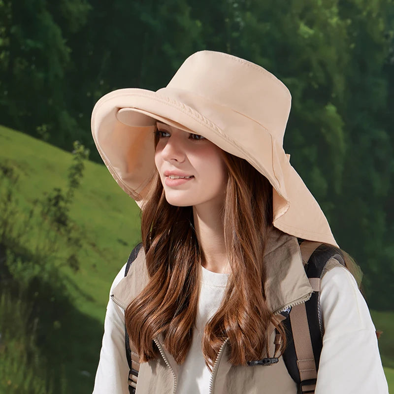 8921Springsummer outdoor double large roof sunscreen hat Korean fashion shawl visor children's quick-drying waterproof fisherma