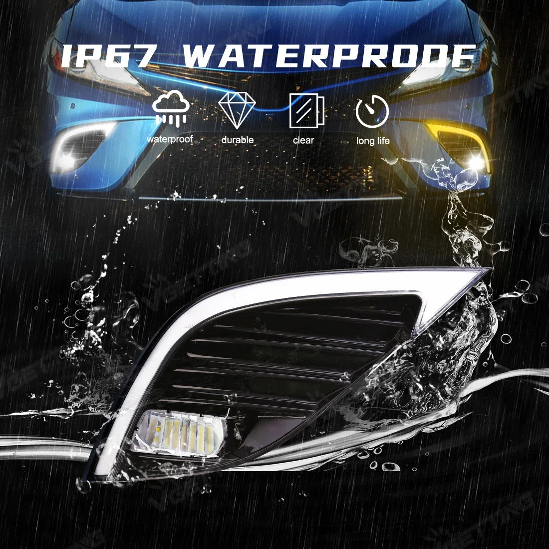 For Toyota Camry SE XSE 2018 2019 2020 8th DRL Fog Lamps LED Daytime Running Lights Front Bumper Daylights Turn Signal Lamps 12V