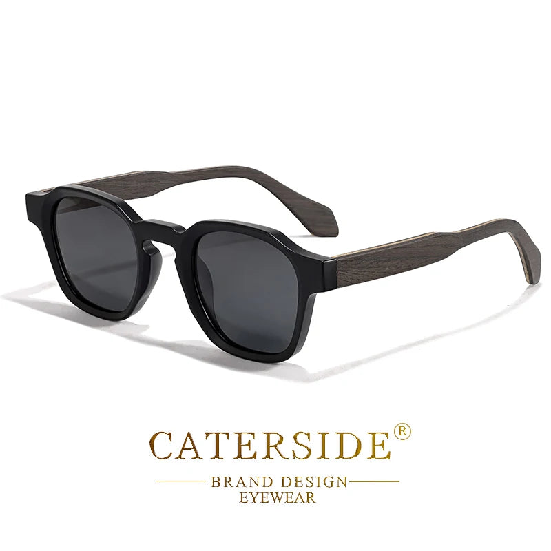 CATERSIDE Vintage Men Polarized Sunglasses Luxury Brand Design Solid Wood Leg Sun Glasses Women Driving Party Holiday Glasses