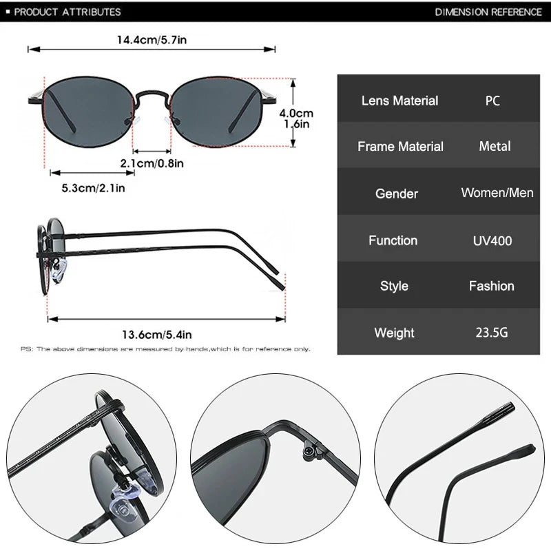 JNPCXI New Oval Metal Sunglasses Women Fashion Black Purple Shades UV400 Men Punk Sun Glasses