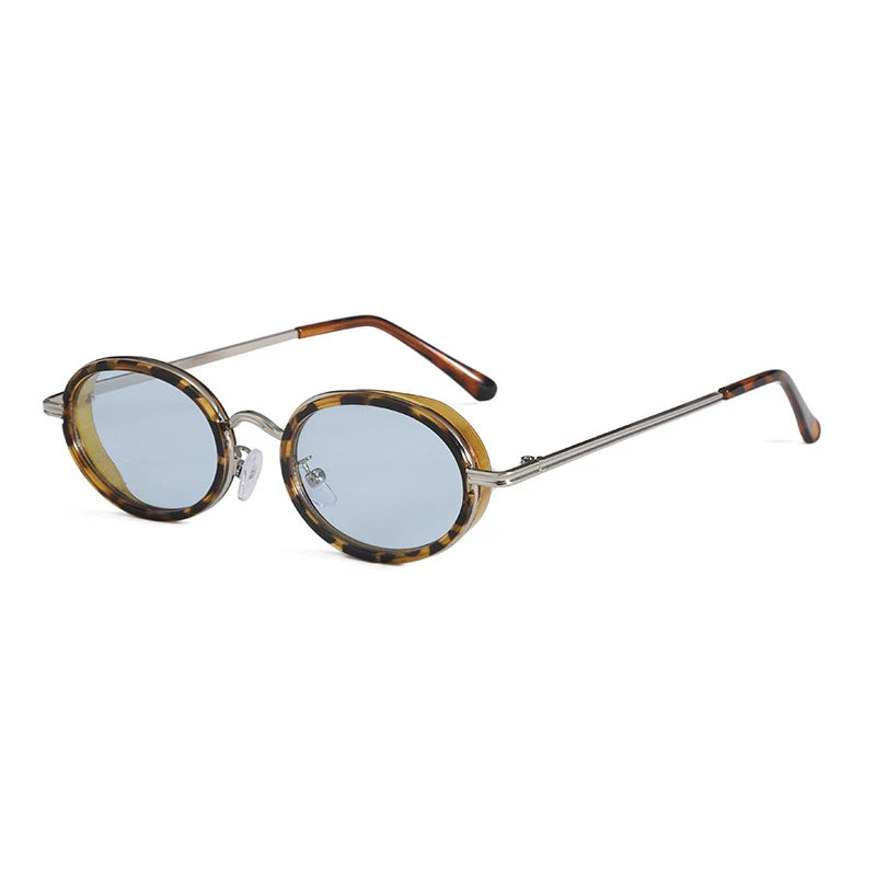 JNPCXI Fashion Small Oval Candy Color Sunglasses Women Green Leopard Shades UV400 Retro Men Punk Sun Glasses