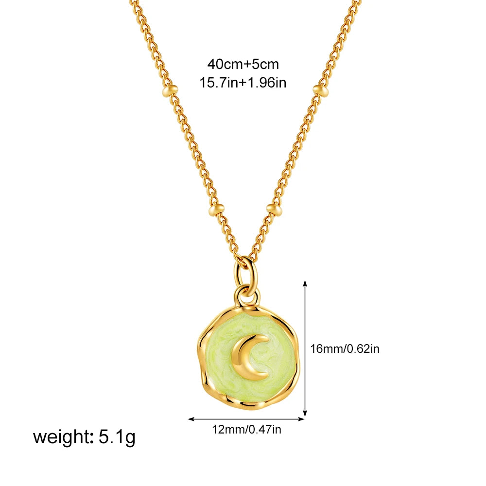 Punk Geometric Enamel Colorful Natural Stone Pendant Necklace Cross Love Women