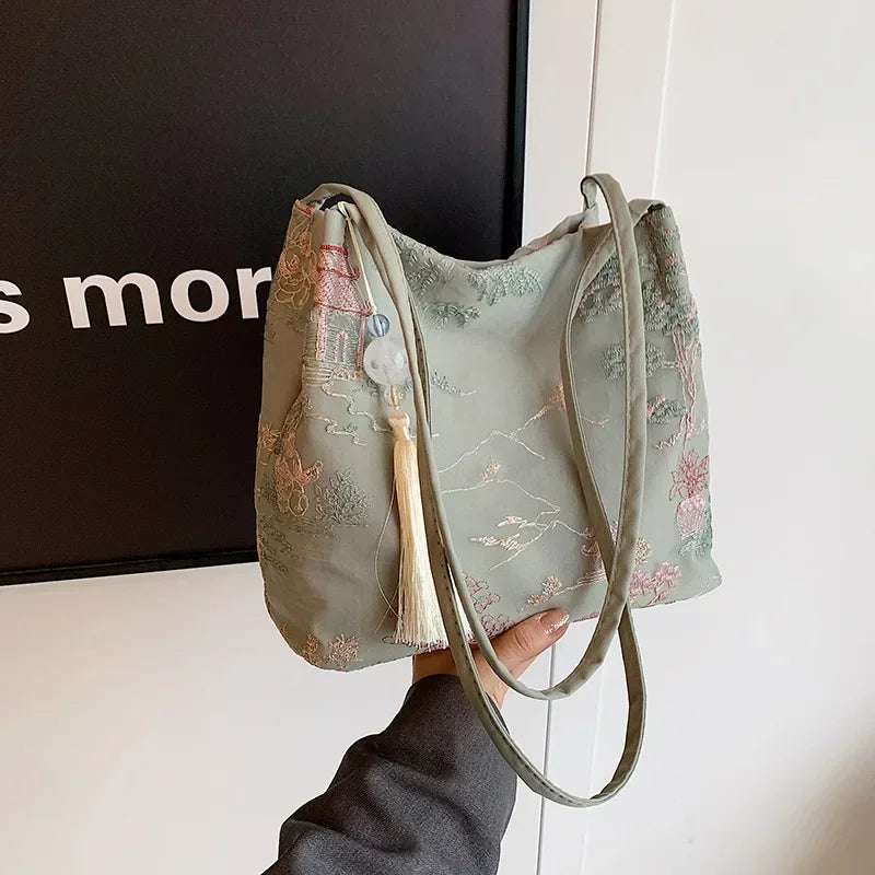 New Chinese Style Retro Bag 2026 New Models Silk Jacquard Fashionable Minimalist Bag Single Shoulder Diagonal Cross Women's Bag