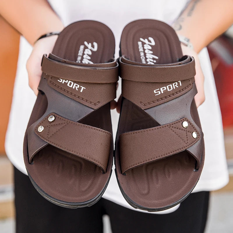 Trend Slippers Man Outdoor Leather Men's Sandals Large Size 48 Sandals Men Summer Flat Casual Leather Slippers Sandals For Men