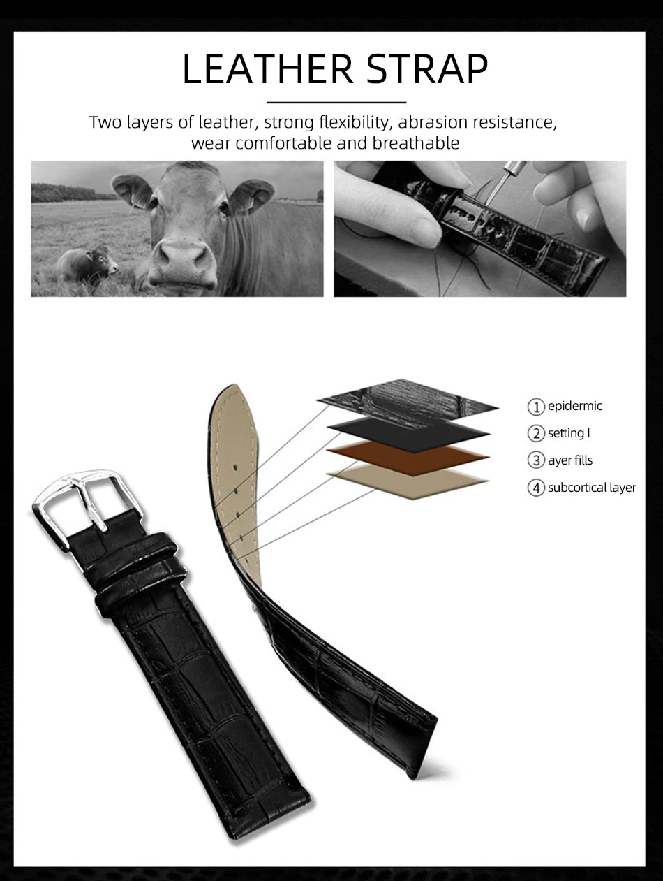 Chenxi Men Leather Chronograph Phase of The Moon Luminous Quartz Watch RoseShell