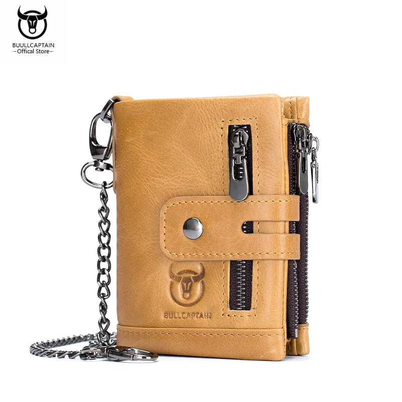BULLCAPTAIN Gift Box Men's Genuine Leather Wallet Multi-Function RFID Anti-theft Iron Chain Card Bag Comes With Coin Coin Wallet