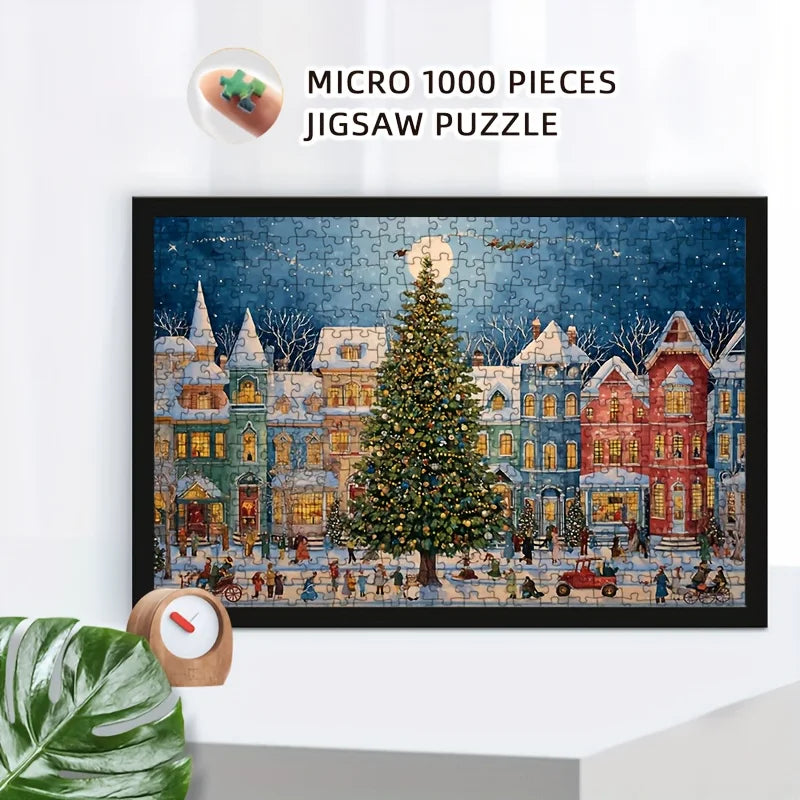 1000pcs Christmas Puzzle - Winter Street Scene with Giant Christmas Tree,15x10 Inch Family Activity Adult Hobbyists