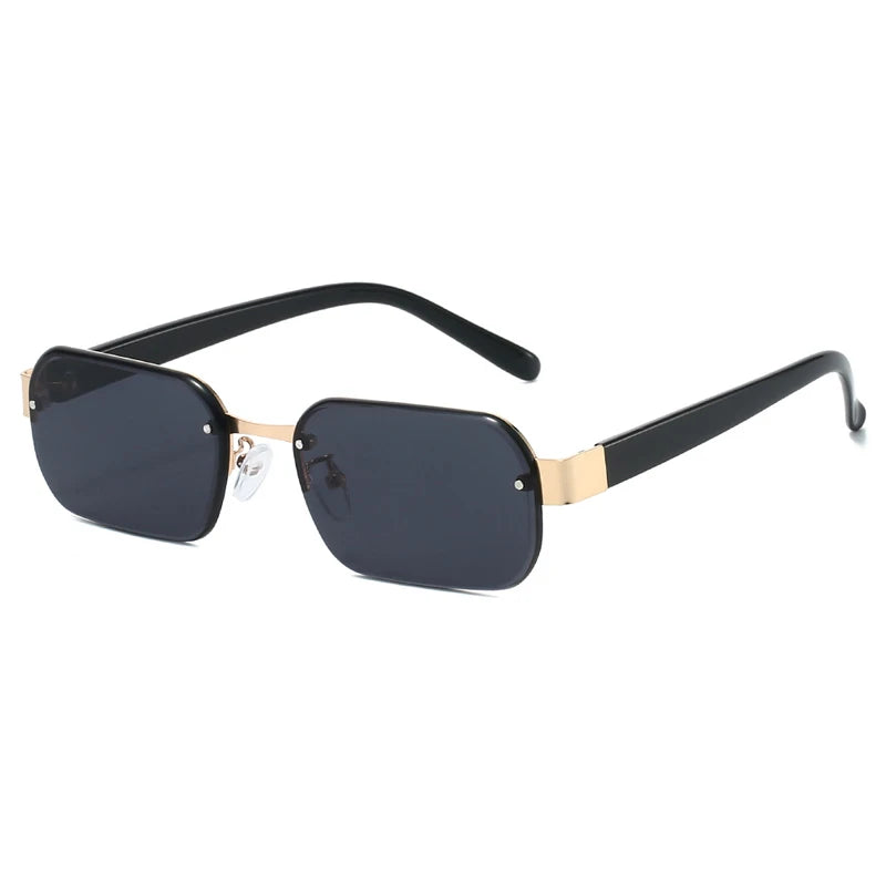 JNPCXI New Fashion Rimless Square Sunglasses Women UV400 Retro Rivets Clear Ocean Purple Lens Eyewear Men Sun Glasses Shades