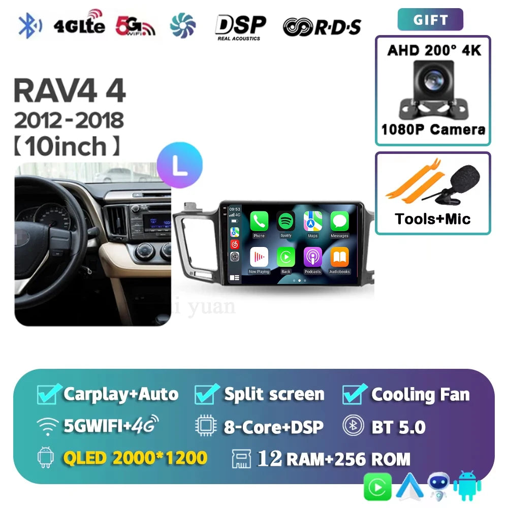 For Toyota RAV4 4 XA40 5 XA50 2012 - 2018 Android 15 4G WIFI Car Radio Carplay Auto Multimedia Stereo Video Player GPS Navigatio