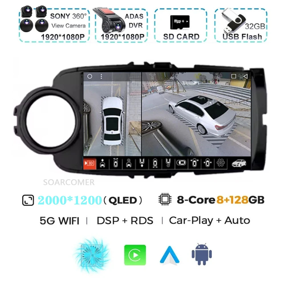 Android 15 For Toyota Yaris 2011 - 2017 Multimedia Player Carplay Auto Car Radio GPS video Qualcomm Snapdragon DSP WiFi+4G DVD