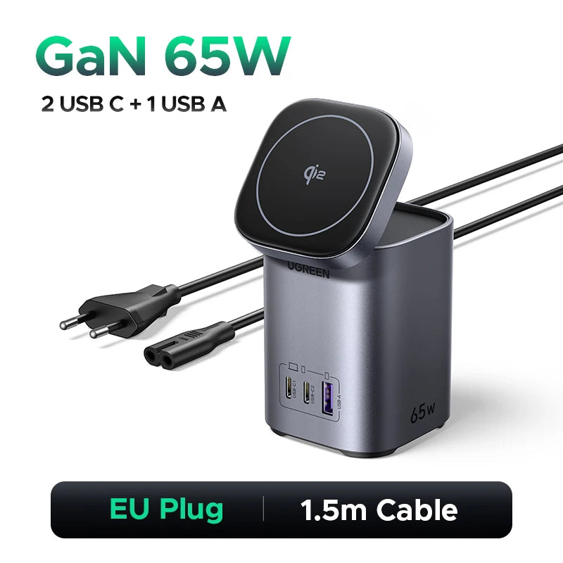 UGREEN GaN 65W Desktop Charger Qi2 15W Magnetic Wireless Charger Stand For Laptop Macbook Air iPhone 17 16 Pro Samsung Xiaomi