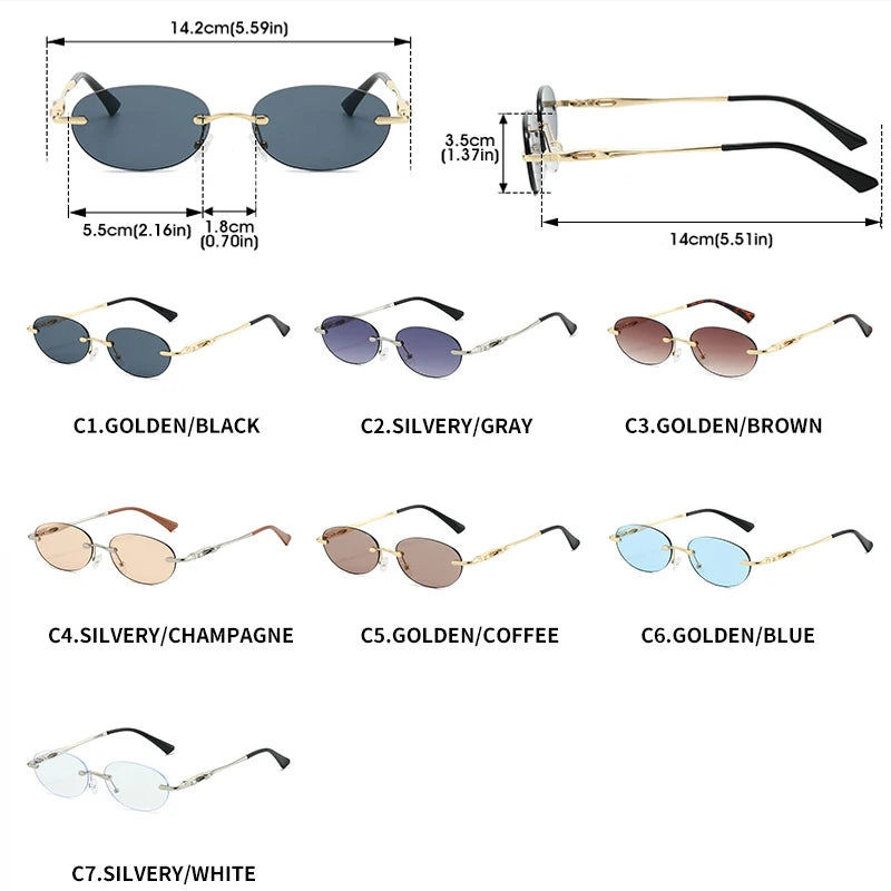 JNPCXI New Retro Fashion Rimless Punk Y2k Oval Sunglasses Women Men Sun Glasses Vintage UV400 Outdoor Shades