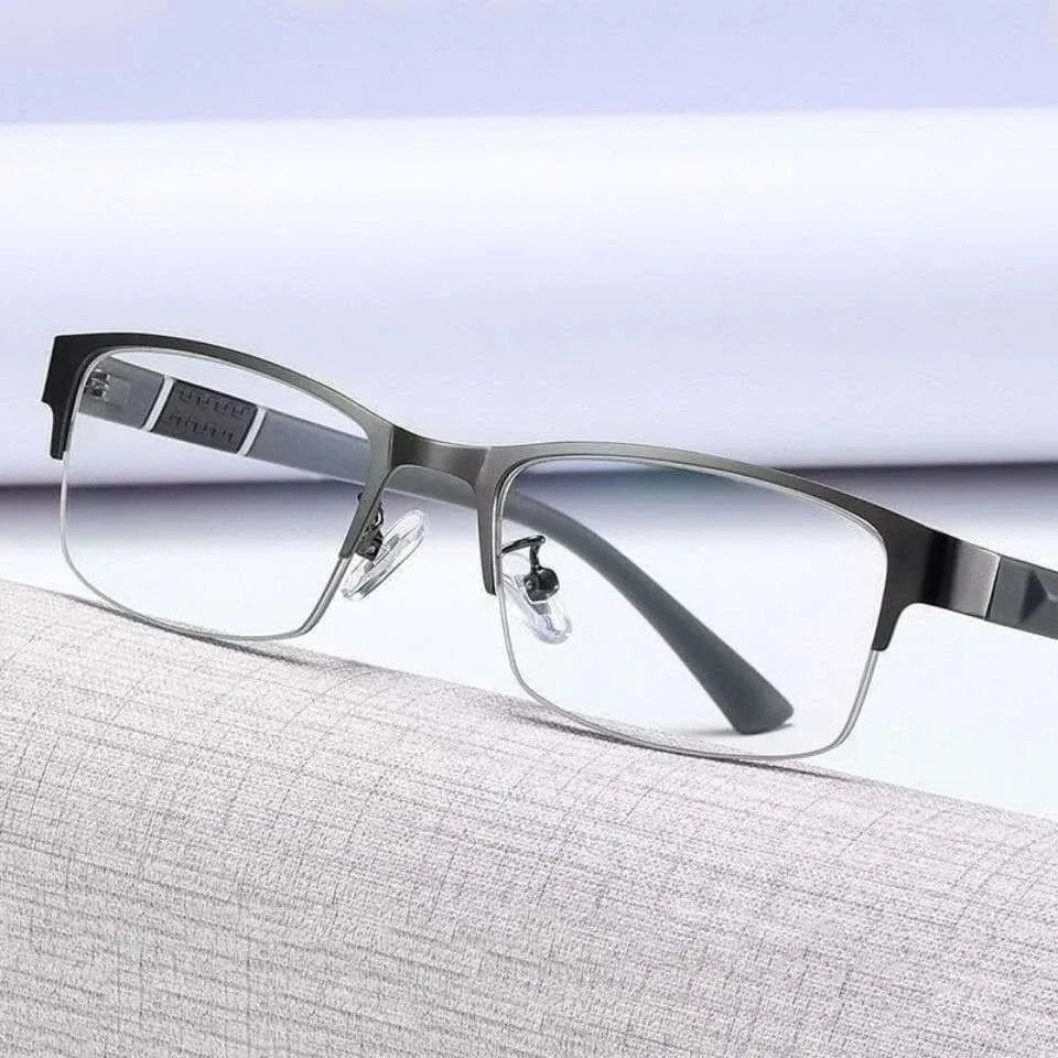 Anti Blue Reading Glasses Men Retro Metal Frame Square Presbyopic Glasses for Business