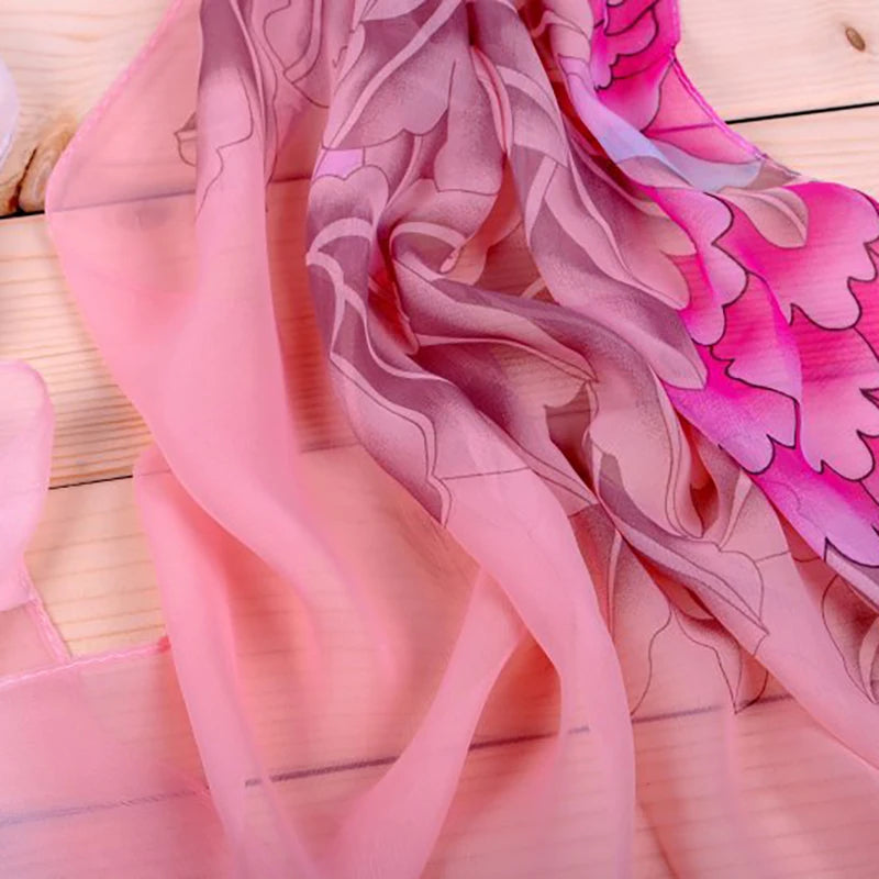 New Peony Flower Women's Printed Chiffon Long Scarves Wholesale Yiwu Autumn and Winter Scarves Small Scarves