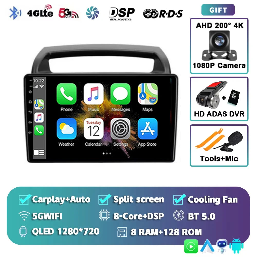 For KIA Carnival VQ 2006-2014 2K 12+256 QLED Android 15 CarPlay Car Radio Multimedia Video Player GPS stereo Head Unit 4G WIFI