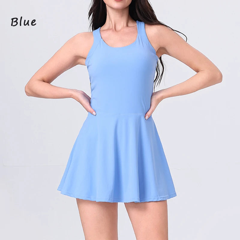 DIAS FIT JOY Anti peek tennis skirt cycling one-piece fitness yoga skirt hollowed out beautiful back