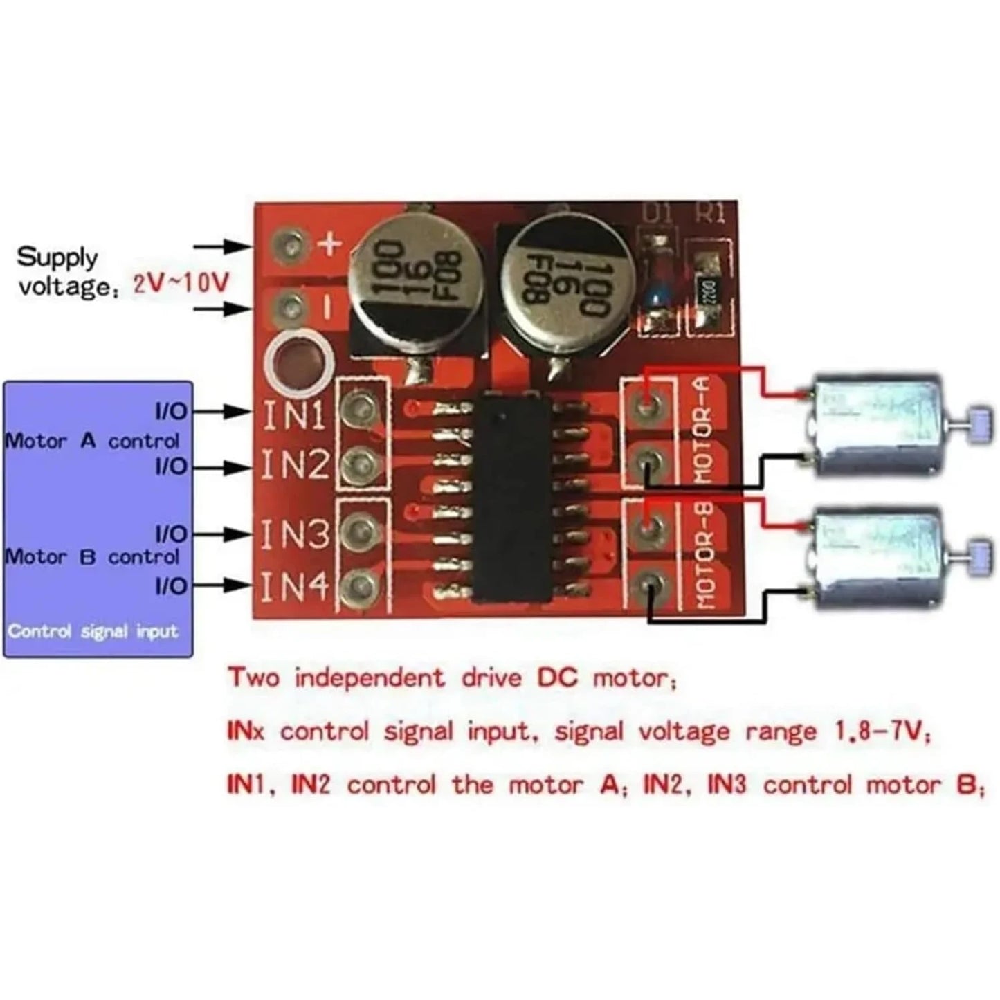 6 Pack Mini L298N DC Motor Driver, MX1508 Mini Dual Channel 1.5A 2 Way PWM Speed Controller Dual H-Bridge Replace Stepper