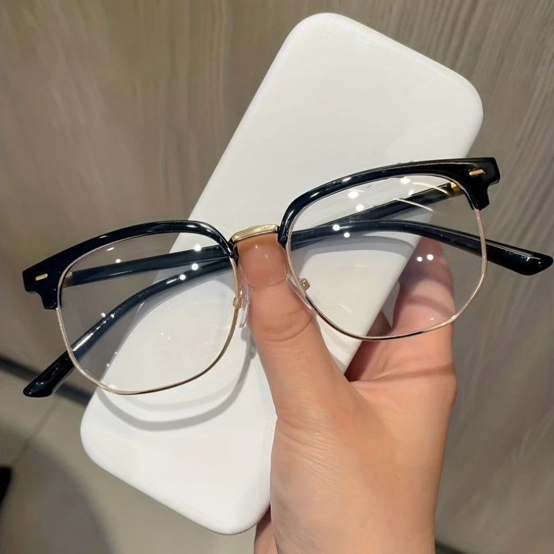 Retro Half Gold Frame Anti Blue Light Glasses - Unisex Classic Simple Design Fashion Accessories Elegant Frame