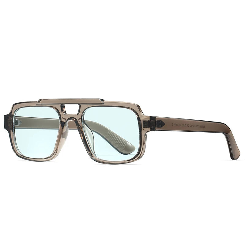 JNPCXI Fashion Double Bridges Square Men Sunglasses Fashion Gray Blue Shades UV400 Women Outdoor Punk Sun Glasses