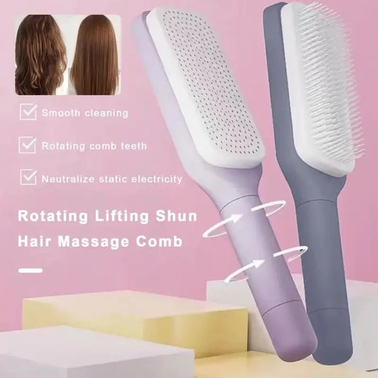 Rotating Comb Long Handle Anti-Static Scalp Massage Hair Comb, Women Self Care