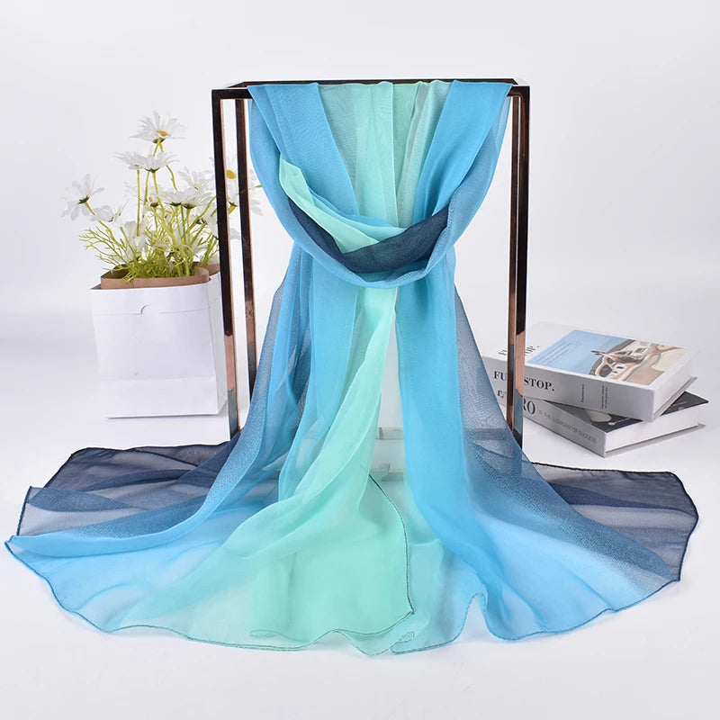 2023 Spring/Summer New Three Color Gradient Silk Scarf 75 * 180 Georgette Long Scarf