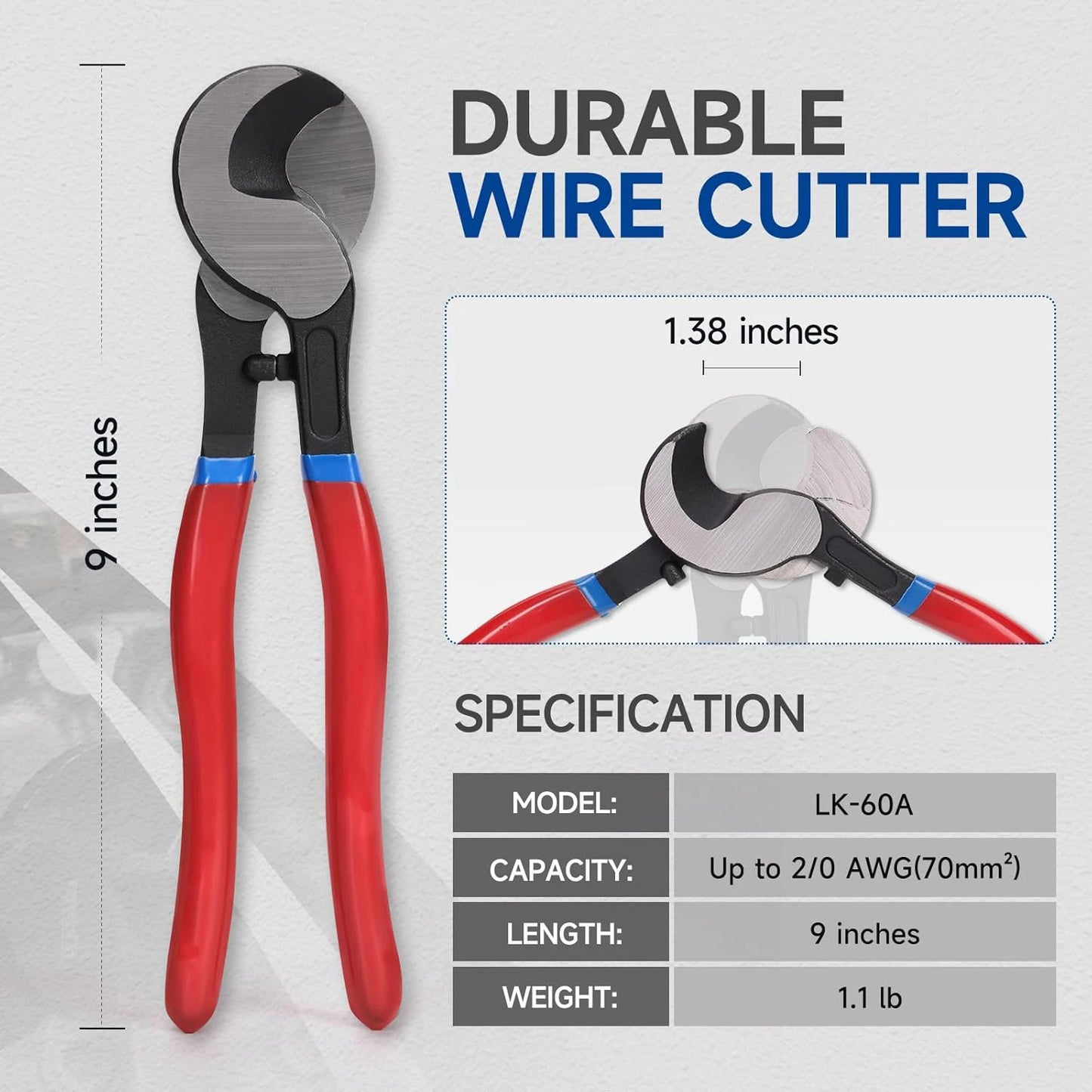 10 inches Cable Cutter,Heavy Duty Cable Cutting, High Leverage Cutter for Aluminum, Copper, Wire, Communications Cable