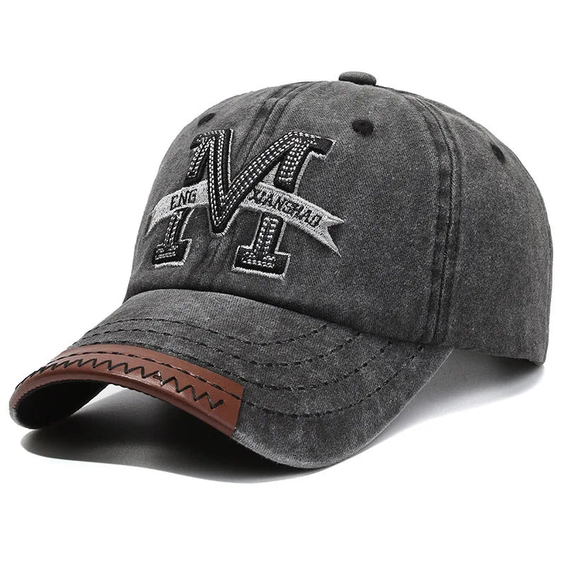 Unisex Baseball Cap M Letter Embroidery Dad Hat, Men Outdoor Washed Cotton Cap