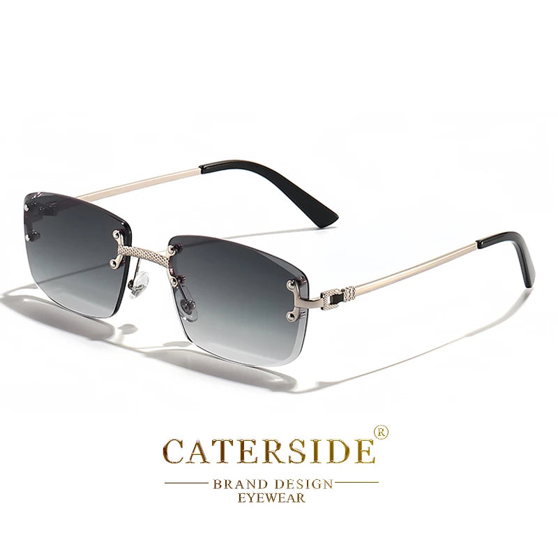 CATERSIDE Frameless Rectangle Sunglasses Women Luxury Designer Rimless Gradient Lens Metal Sun Glasses For Men Sports UV400
