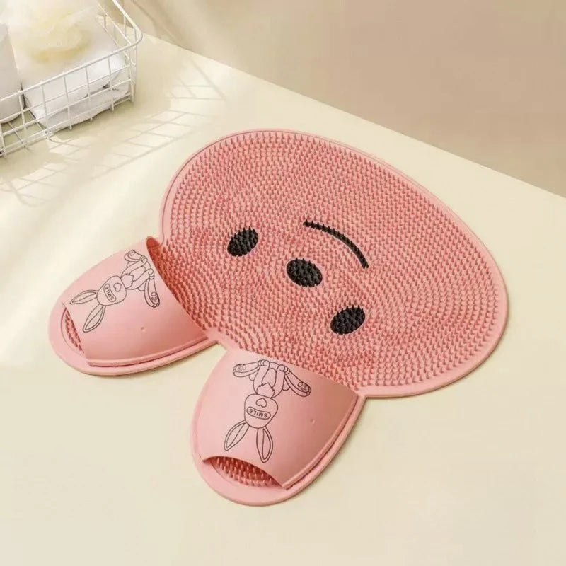 1pc，Rabbit Shape Bathroom Shower Anti Slip Mat, Circular Massage Foot Mat, Foot Scrubber, Back Scrubber, Anti Fall Device