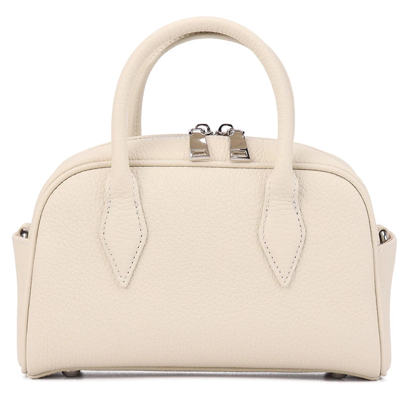 Fashion Women's Genuine Cowhide Leather Mini Boston Handbag Luxury Designer Pebbled Leather Top Handle Crossbody Shoulder Bag