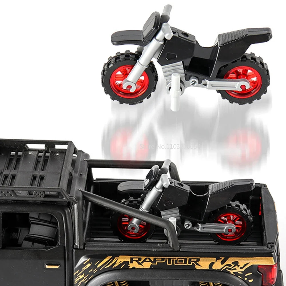 1/28 Scale Raptor F150 Alloy Truck Cars Model Toys Metal Diecasts Sound Light Pull Back Off-Road Vehicles for Kids Birthday Gift