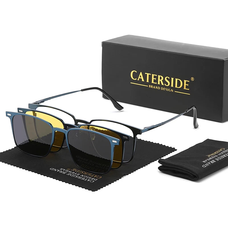 Caterside New Polarized Sunglasses Men's Metal Frame Women Sun Glasses Set Multi Lens Magnetic Suction 3-In-1 Eyewear UV400