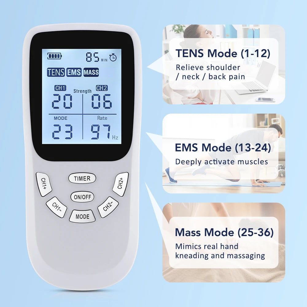 36-Mode Pulse Machine Full Body Back Massager 20-level Muscle Electrostimulator Relaxation