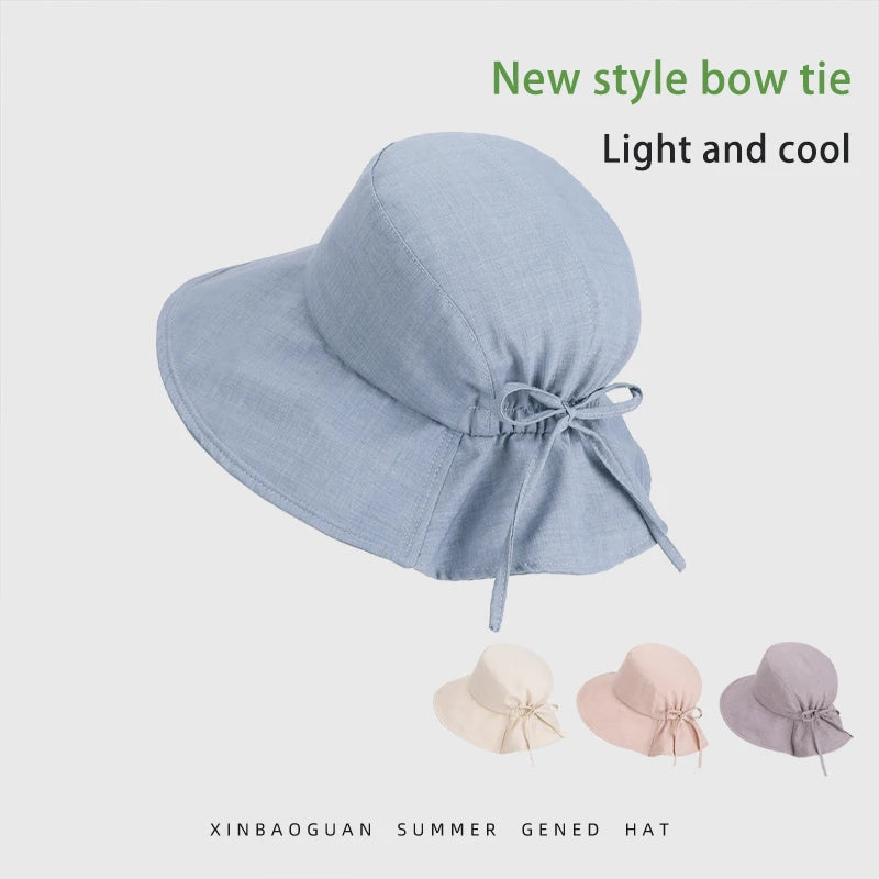 6152-New summer outdoor wide-brimmed sun hat for children, making the face look smaller. Fashionable bow hat for fishermen.