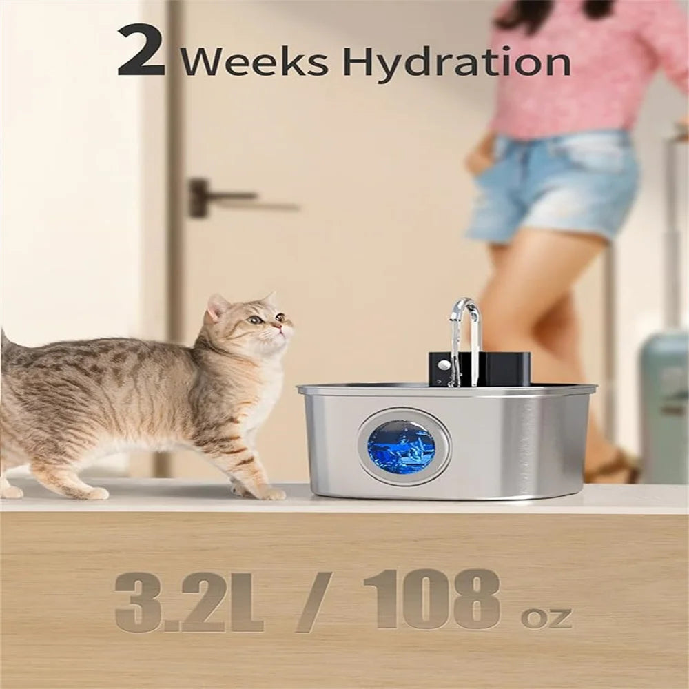 3.2L 5V USB Recharge Cat Water Fountain Automatic Sensor Stainless Steel Tank
