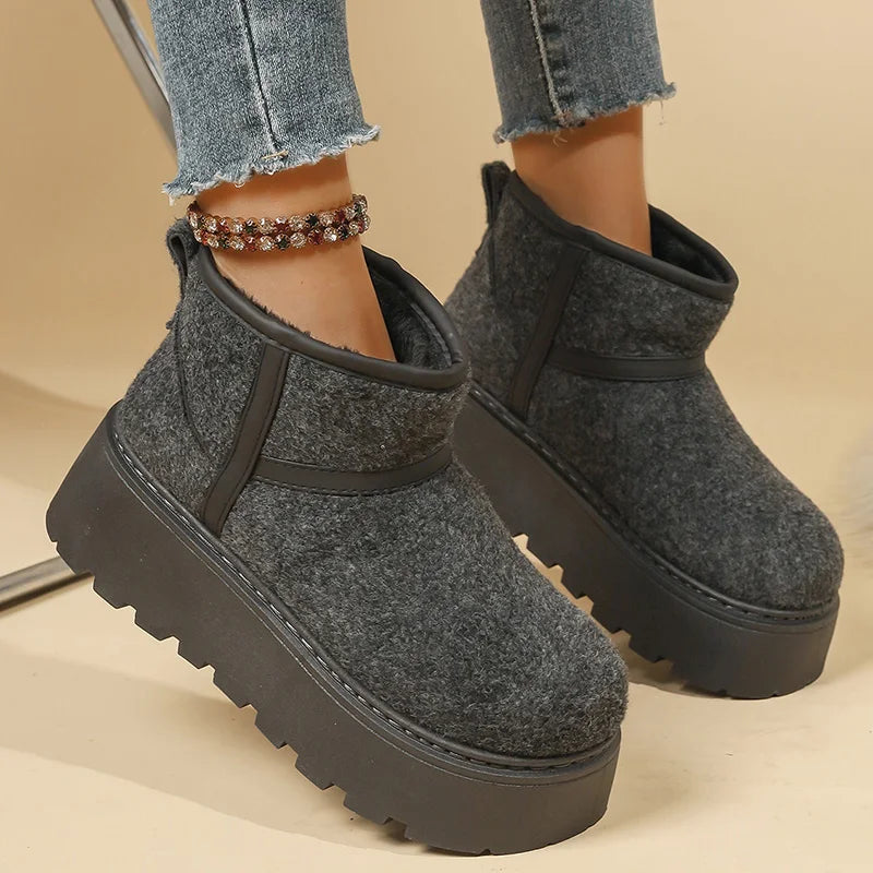 Non Slip Chunky Platform Snow Boots for Women Short Plush Thick Bottom Winter Ankle Boots Woman Slip On Faux Suede Booties Mujer