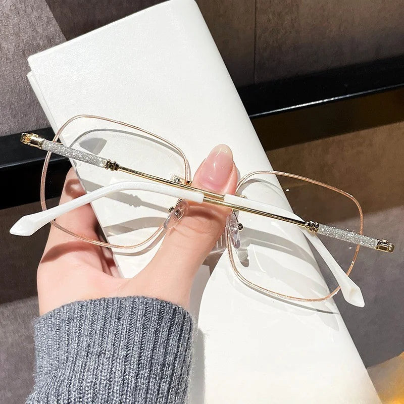 Anti-blue Light Glasses Women Shiny Anti Radiation Glasses Retro Rimless Frame