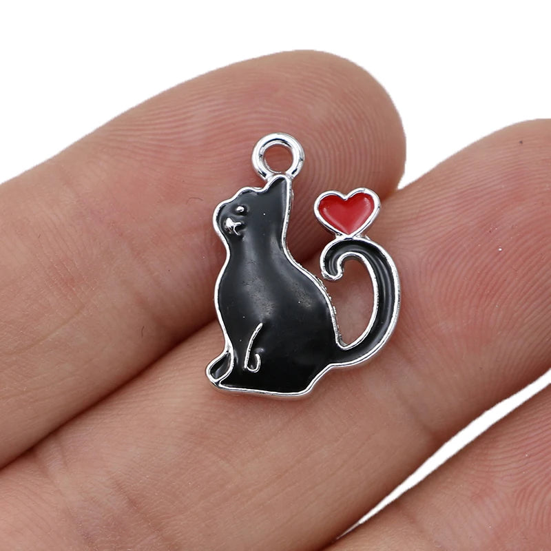 10Pcs Gold Plated Pink Enamel Cat Charms Pendant Jewelry Making Earrings Bracelet Necklace Accessories DIY Craft 20x16mm