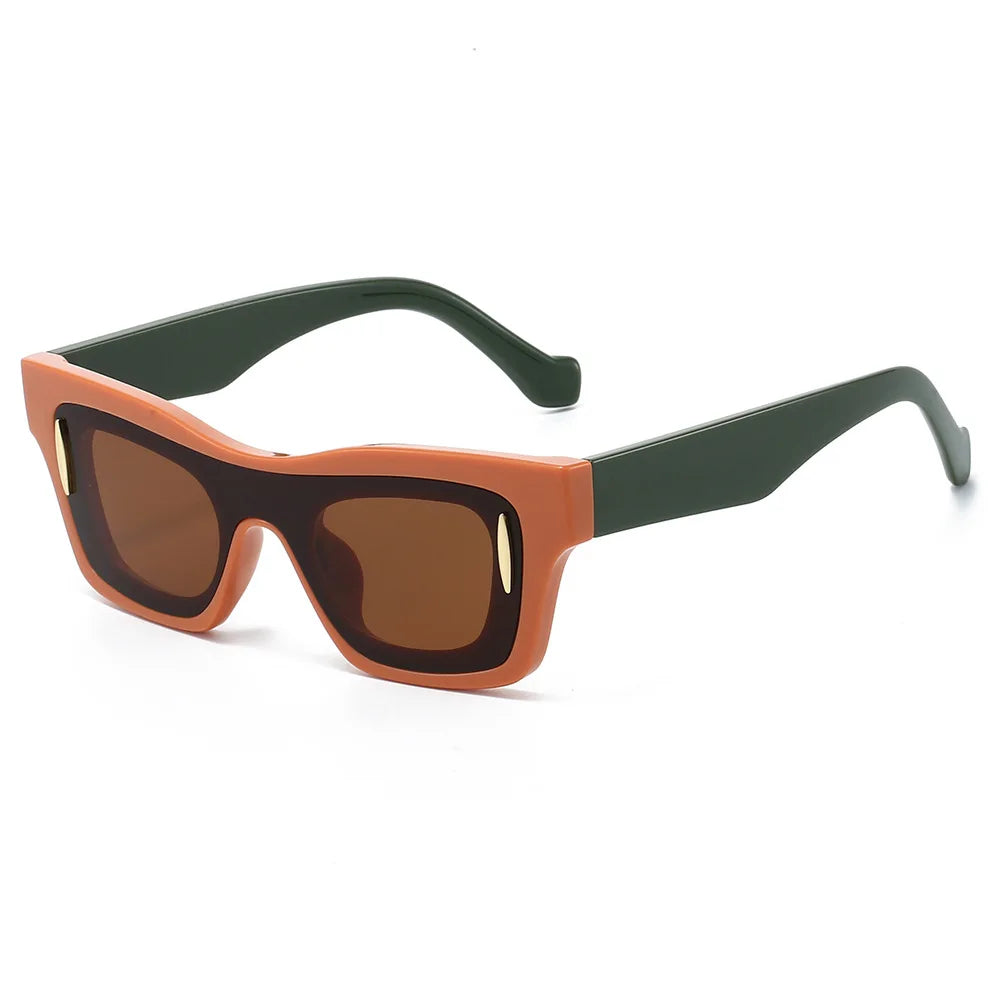 JNPCXI New Fashion Women Square Sunglasses Shades UV400 Black Tea Retro Rivets Double Color Men Sun Glasses