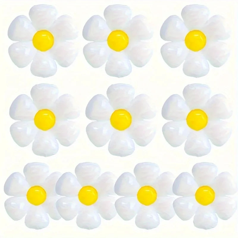 10pcs Elegant Daisy Balloons, Floral Decorations, White with Yellow Centers, Perfect for Summer Celebrations & All Occasions