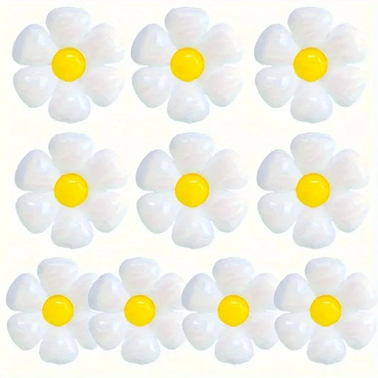 10pcs Elegant Daisy Balloons, Floral Decorations, White with Yellow Centers, Perfect for Summer Celebrations & All Occasions