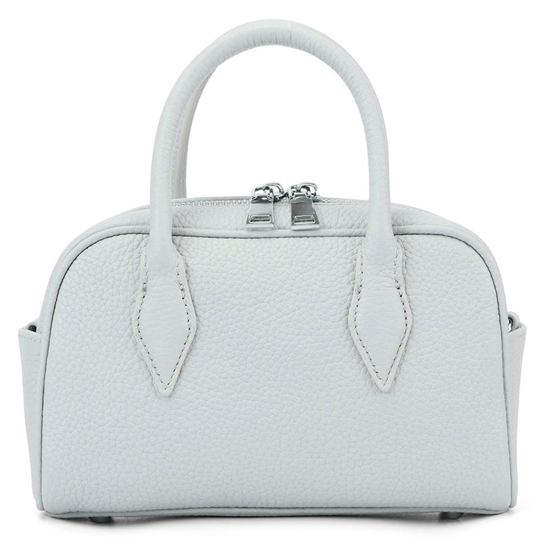Fashion Women's Genuine Cowhide Leather Mini Boston Handbag Luxury Designer Pebbled Leather Top Handle Crossbody Shoulder Bag