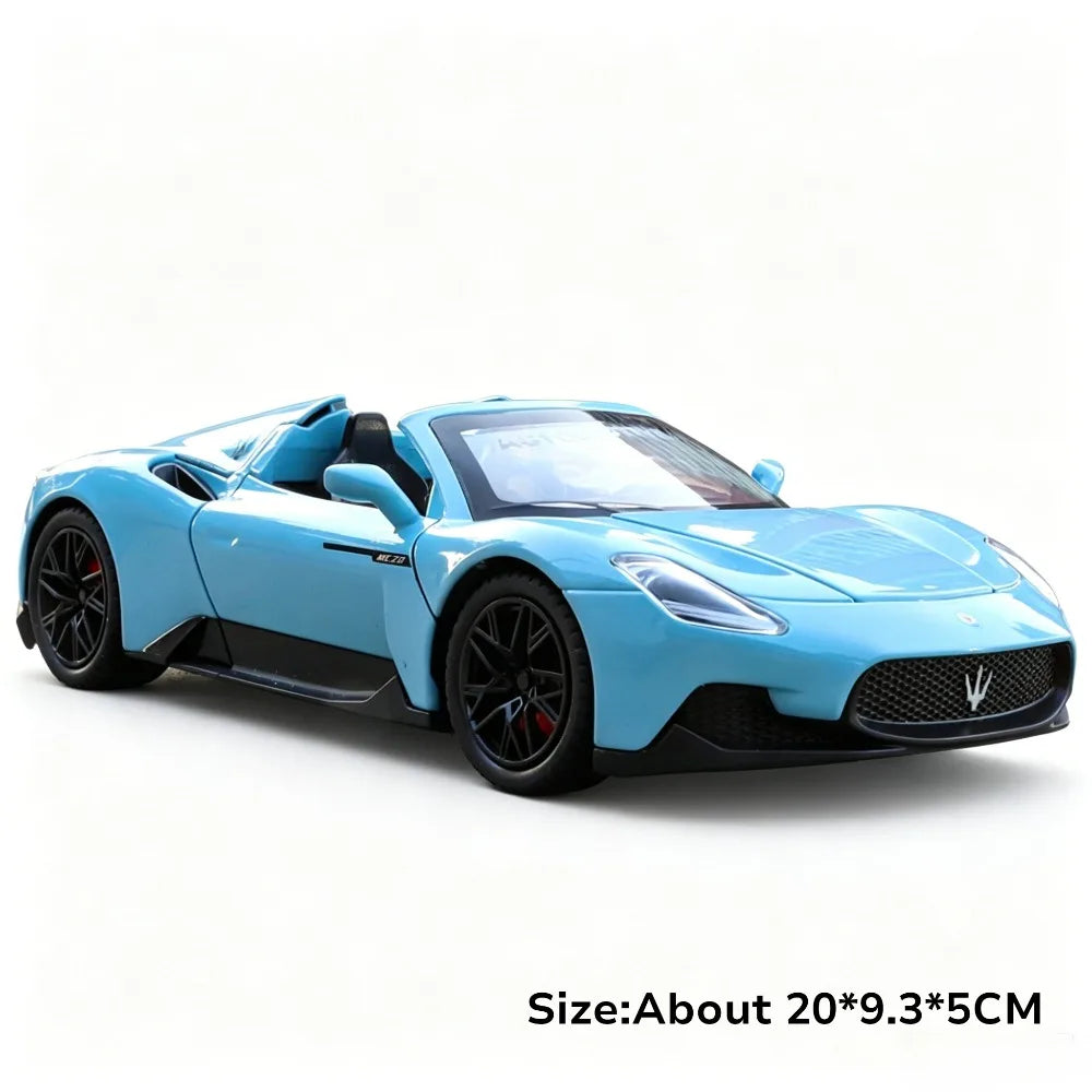1:24 MC20 GT2 Sportscar Model Alloy Diecast Toys Front Wheel Steering Sound Light Pull Back Miniature Vehices Kid Christmas Gift