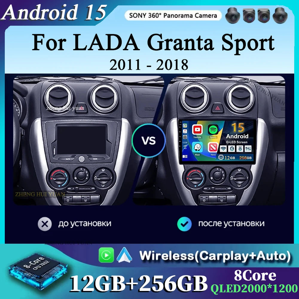 For LADA Granta Sport 2011 - 2018 Android 15 12+256GB 4G WIFI Car Radio Carplay Auto Multimedia Stereo Video Player GPS Navigati