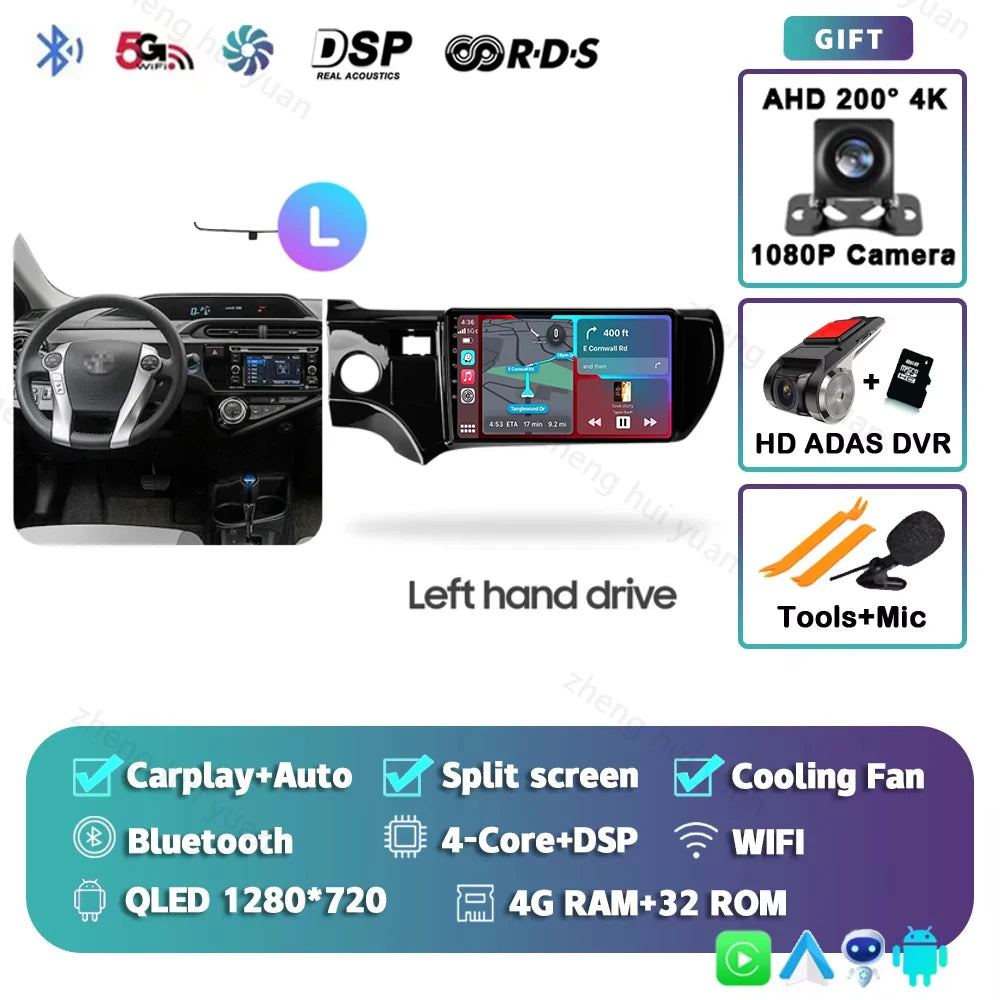 Android 15 CarPlay Auto For Toyota Aqua LHD RHD 2011 - 2017 Car Radio Multimedia navigation video DVD Autoradio Stereo 2din 4G