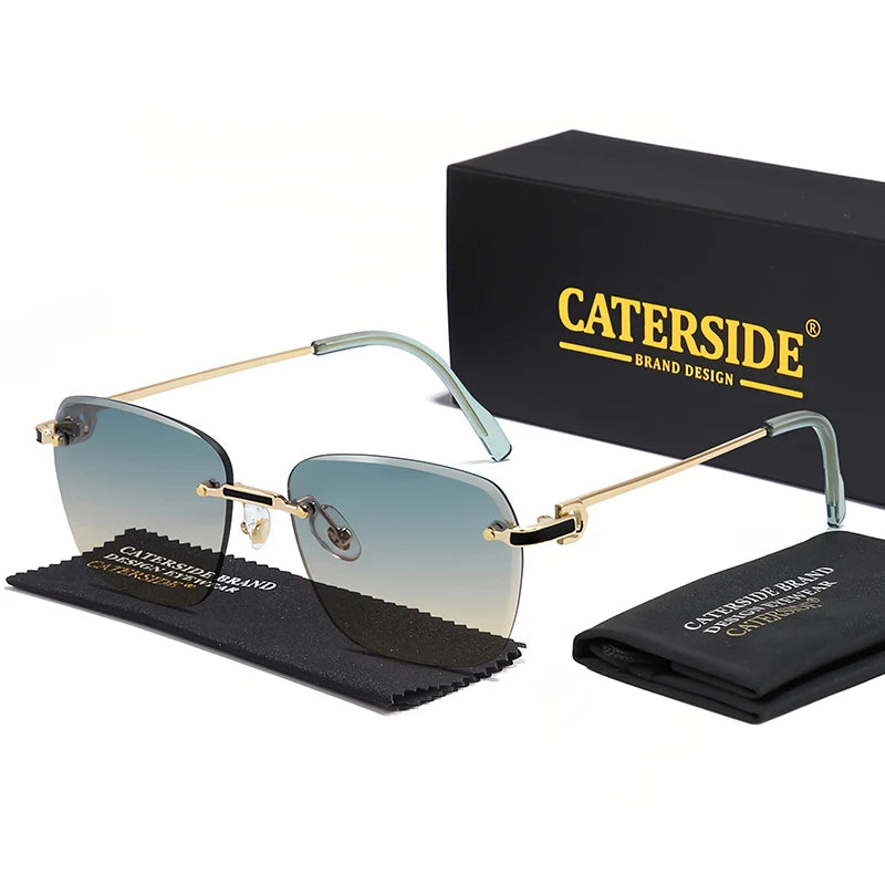 CATERSIDE New Pilot Rimless Sunglasses Men Gradient Sun Glasses Women Retro Business Shopping UV400 Lunette De Soleil Homme