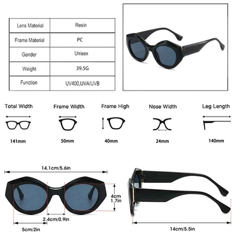 JNPCXI New Polygon Cat Eye Sunglasses Men Gradient Shades UV400 Vintage Matte Tea Women Sun Glasses