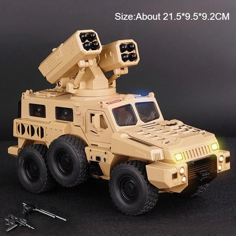 1:50 Alloy Military Armored Vehicles Diecast Model Miniature Toy Light Music Pull Back Doors Opened Car Models for Boy Xmas Gift